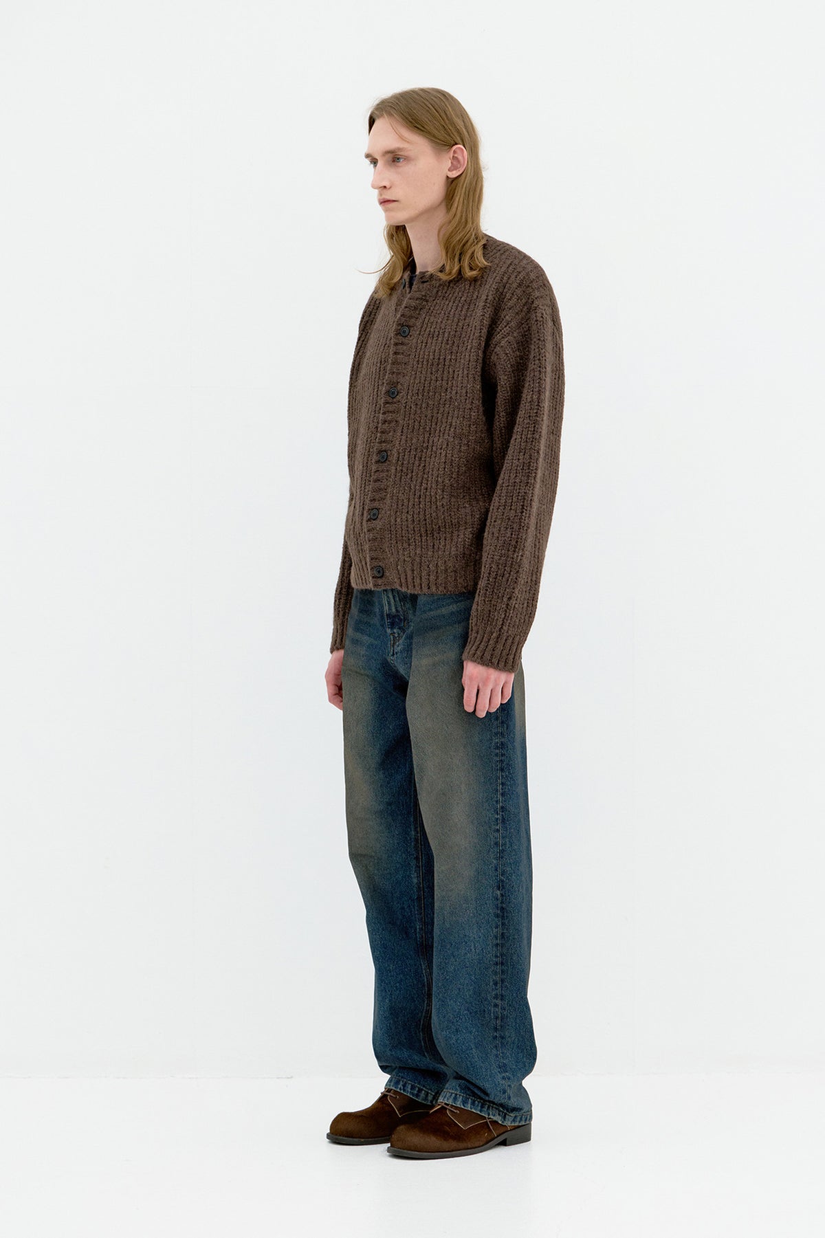Coor - Hairy Button Up Round Cropped Cardigan (Brown) product image 3 | TRAB K-Fashion Australia