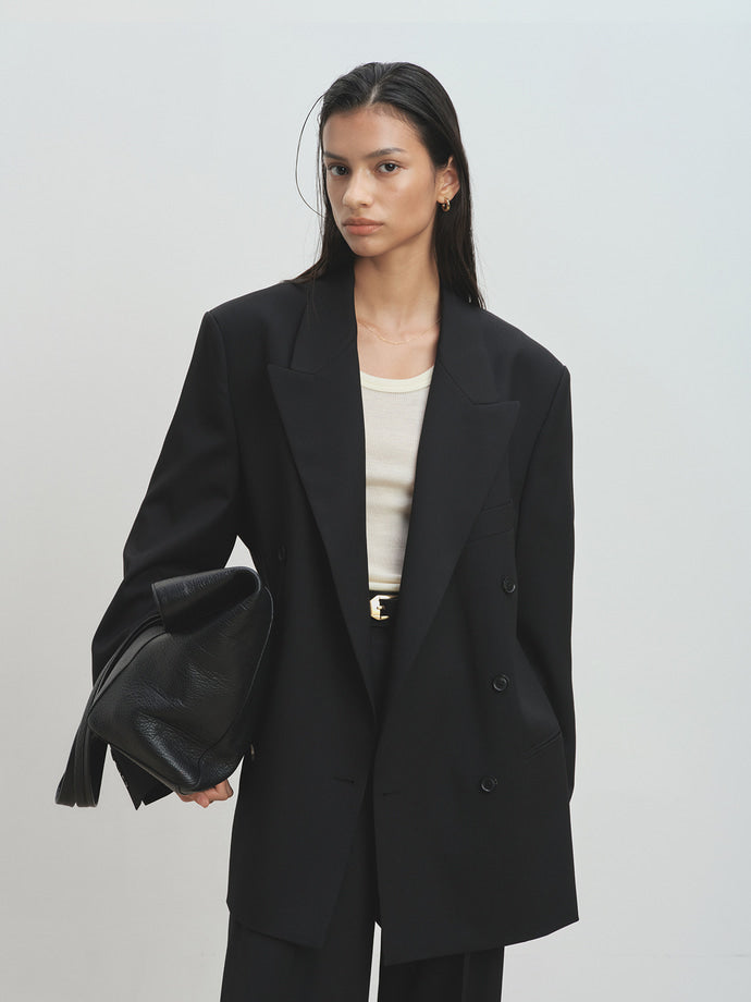 Tonywack - Wool Twill Double-Breasted Tailored Jacket (Black) product image 7 | TRAB K-Fashion Australia