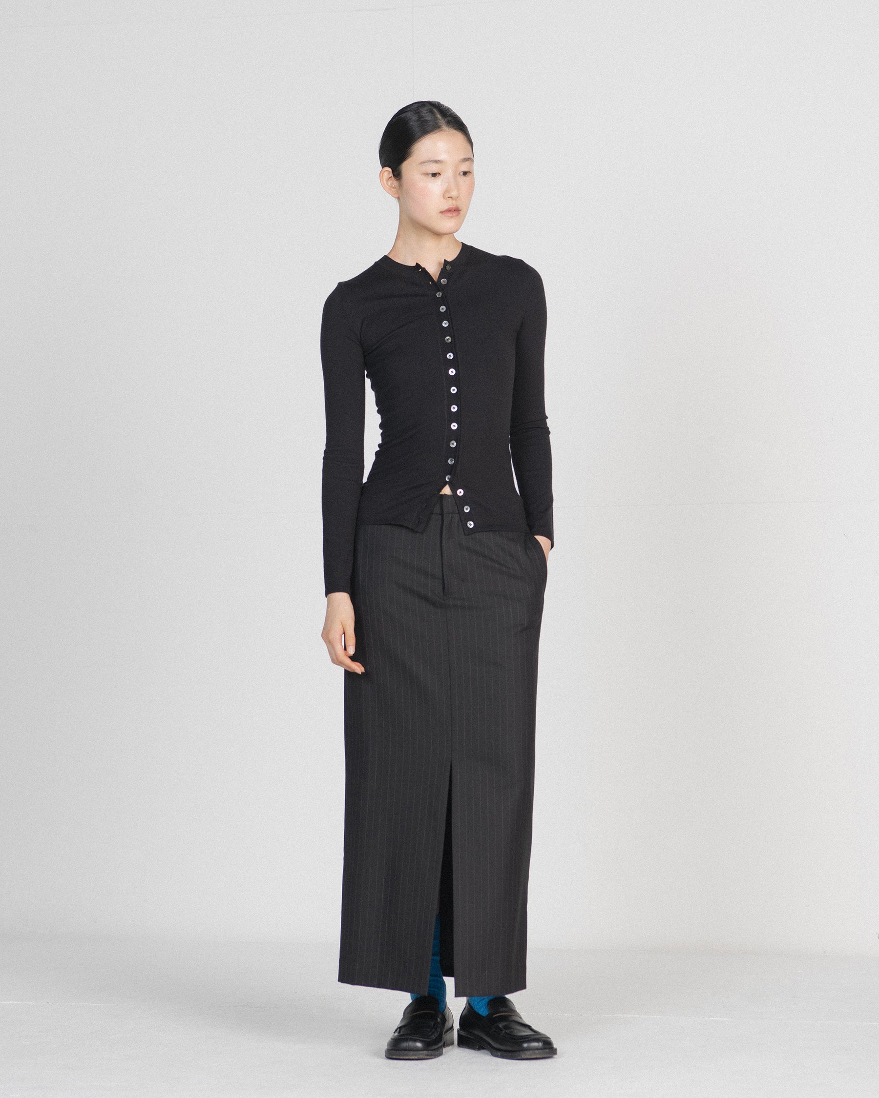Brownyard - H Line Long Skirt (Black Stripe) product image 1 | TRAB K-Fashion Australia