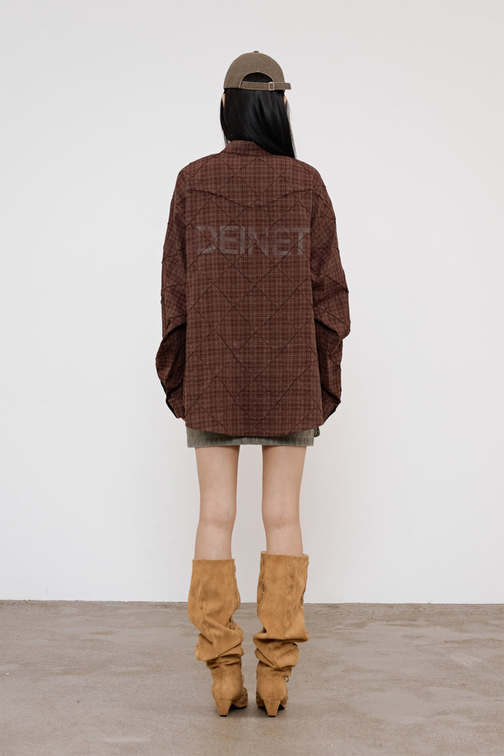 Deinet - Double Checkered Overfit Shirt (Brown) product image 3 | TRAB K-Fashion Australia