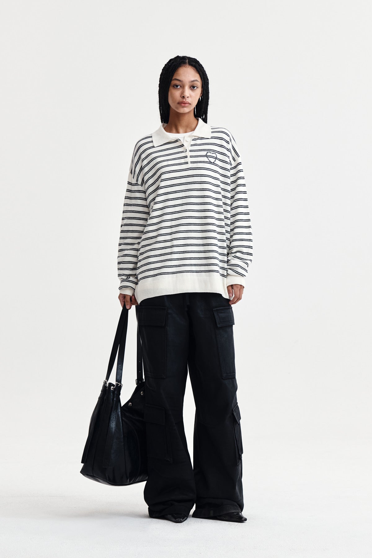 Matin Kim - Heart Logo Collar Striped Pullover (Ivory) product image 8 | TRAB K-Fashion Australia