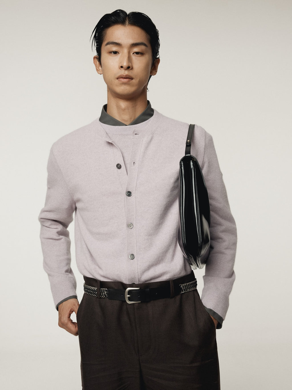 Recto - Crew Neck Layered Cardigan Knit Top (Lavender) product image 1 | TRAB K-Fashion Australia