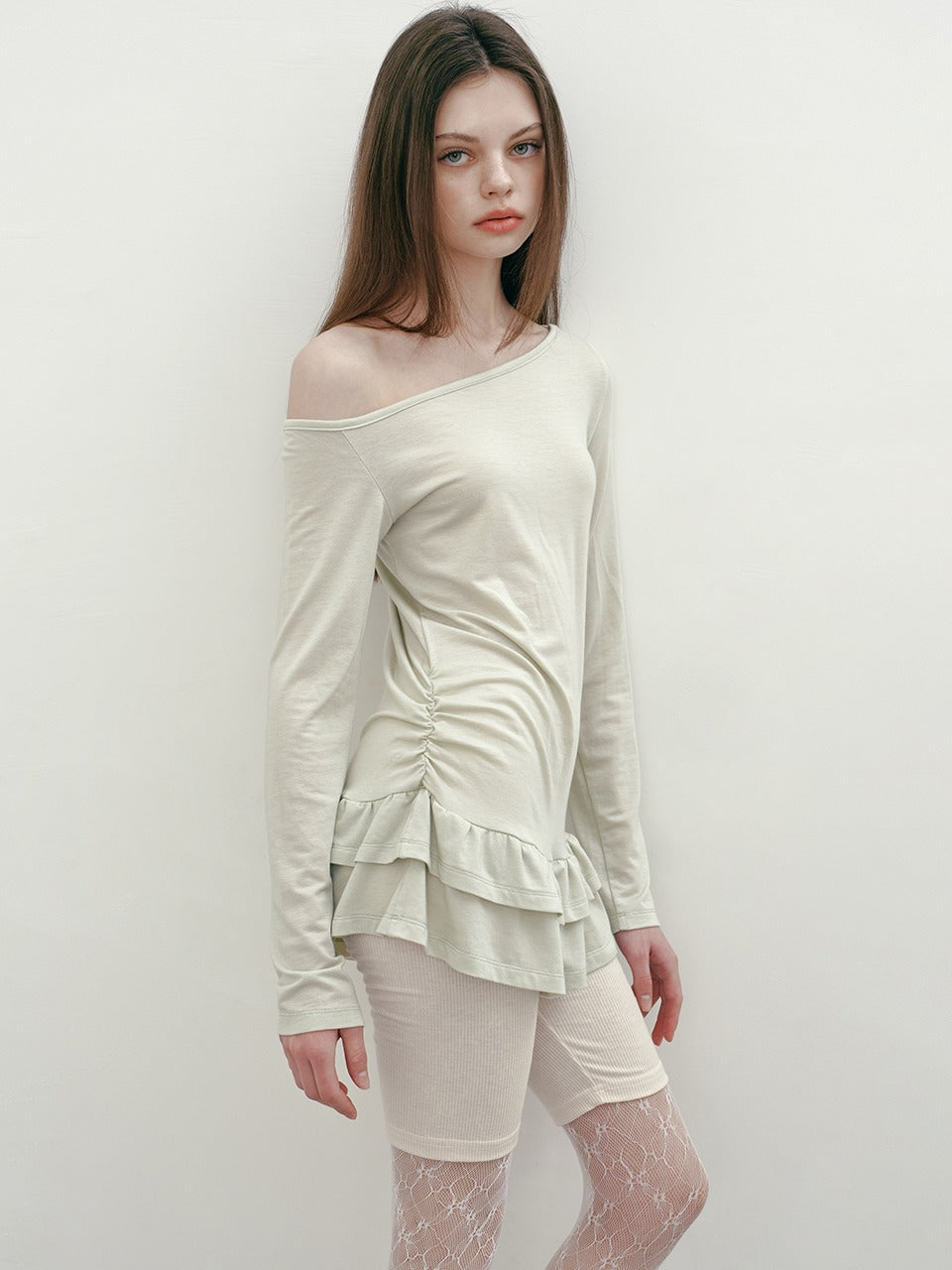Margarin Fingers - One Shoulder Frill T (Mint) product image 1 | TRAB K-Fashion Australia