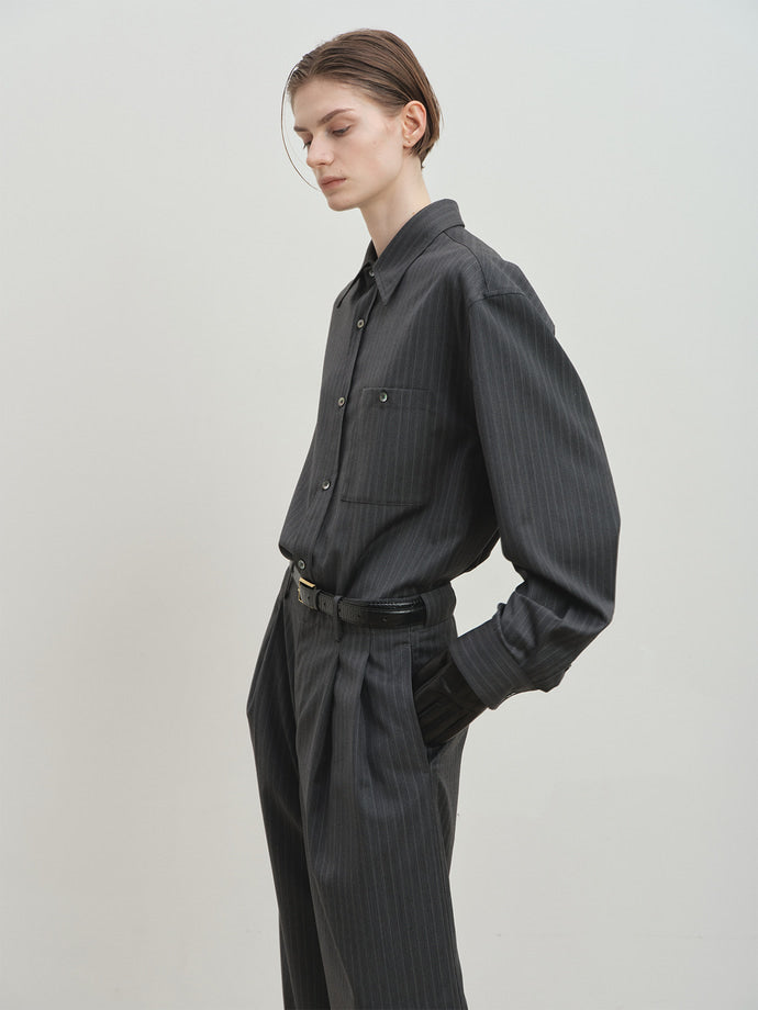 Tonywack - Wool Striped Relaxed Shirt (Grey Pinstripe) product image 5 | TRAB K-Fashion Australia