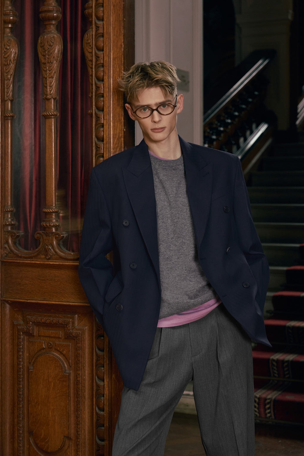 STU - Herringbone Double Breasted Blazer (Navy) product image 4 | TRAB K-Fashion Australia