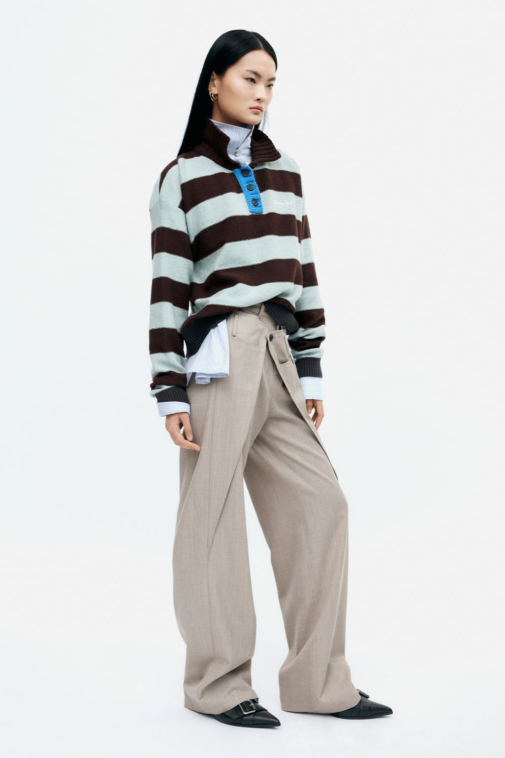 Andersson Bell - Bold Stripe Collar Sweater (Brown/Jade) product image 4 | TRAB K-Fashion Australia