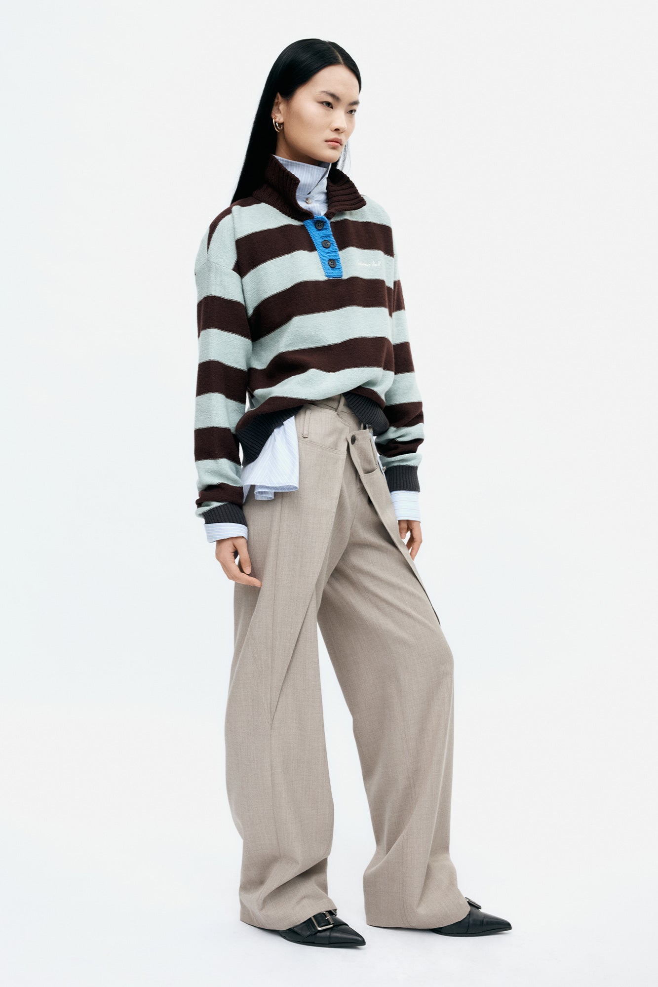 Andersson Bell - Bold Stripe Collar Sweater (Brown/Jade) product image 4 | TRAB K-Fashion Australia