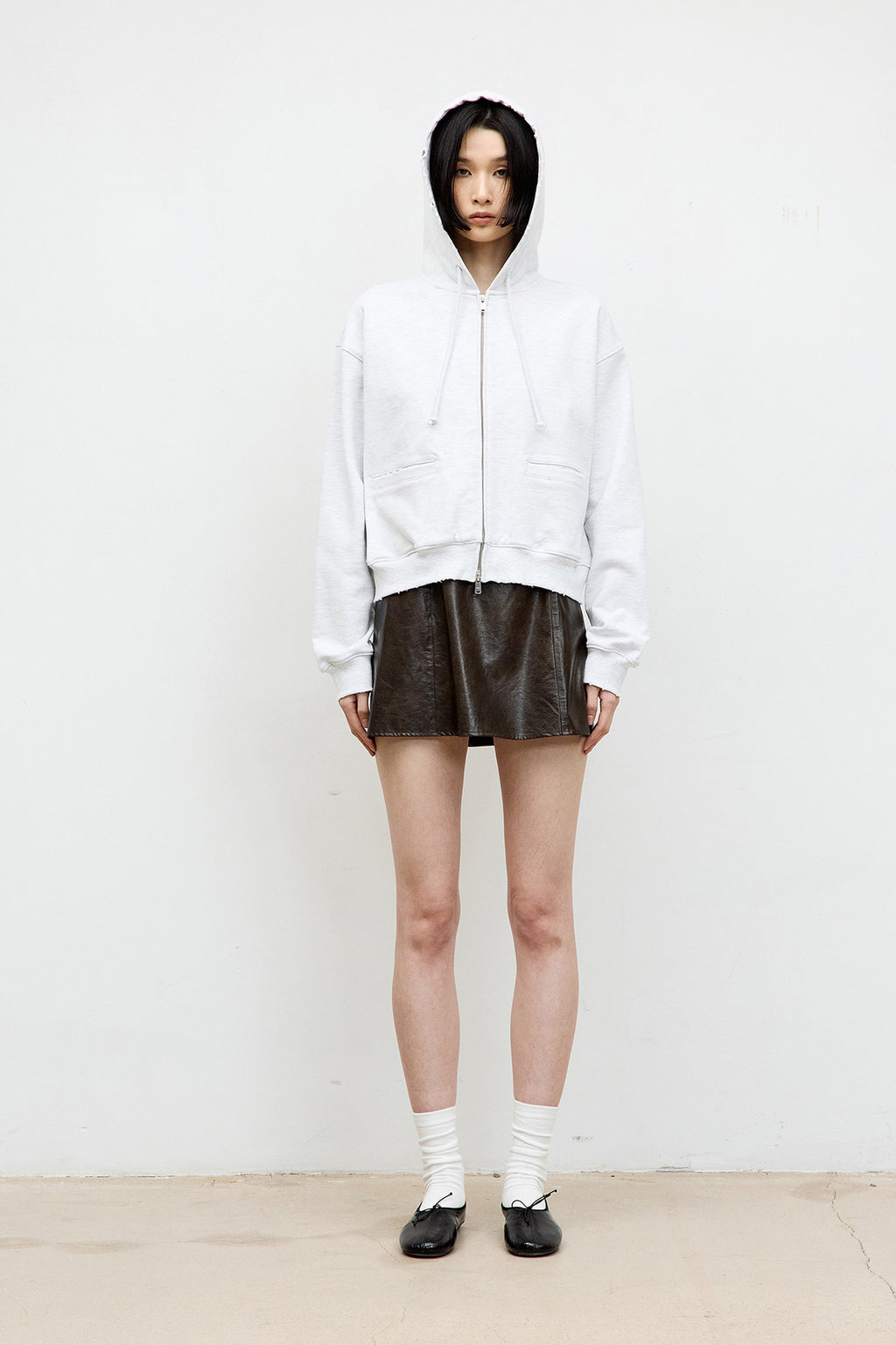 Coor - Distressed Hoodie Zip-Up (Melange Gray) product image 2 | TRAB K-Fashion Australia