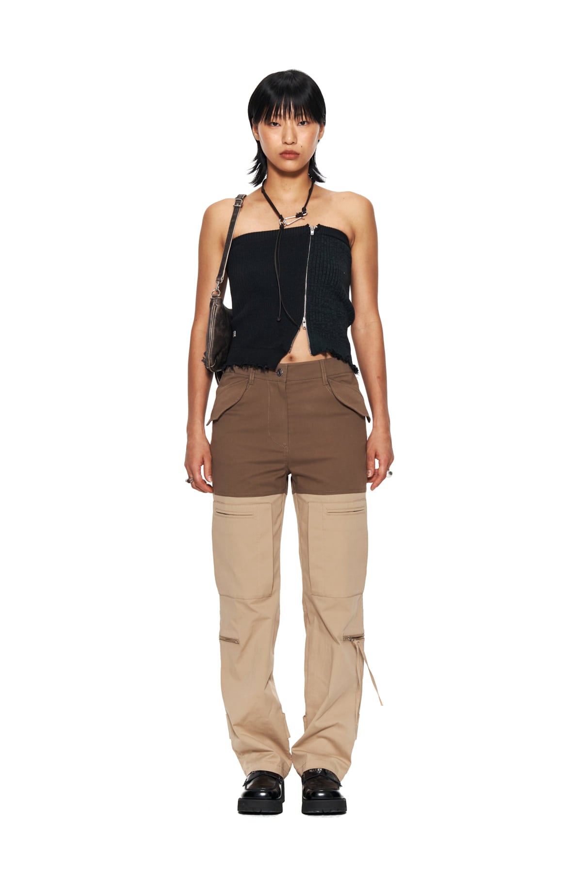 Matin Kim - Color Block Velcro Cargo Pants (Brown) product image 10 | TRAB K-Fashion Australia
