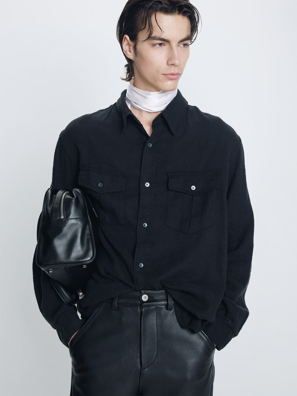 Tonywack - Brushed Silk Linen Utility Shirt (Black) product image 3 | TRAB K-Fashion Australia