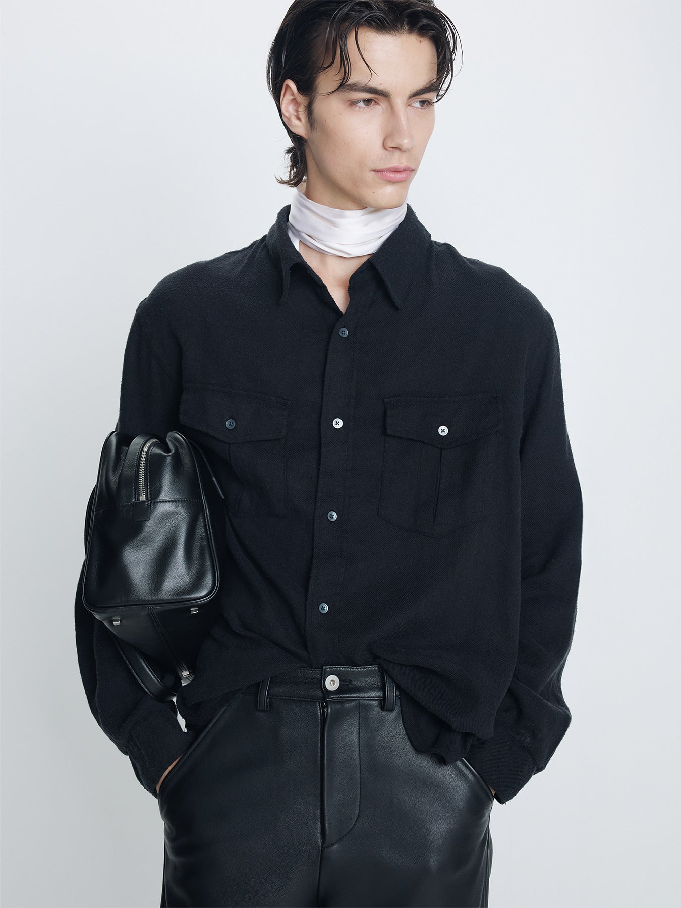 Tonywack - Brushed Silk Linen Utility Shirt (Black) product image 3 | TRAB K-Fashion Australia