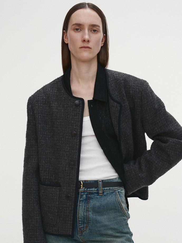 Tonywack - Textured Wool Sheer Button Blouson (Japanese Fabric) (Black) product image 4 | TRAB K-Fashion Australia