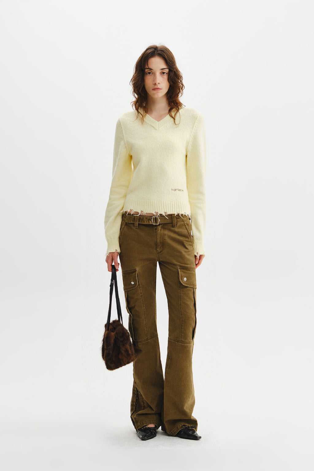 Matin Kim - Distressed Hem V Neck Knit Pullover (Light Yellow) product image 9 | TRAB K-Fashion Australia