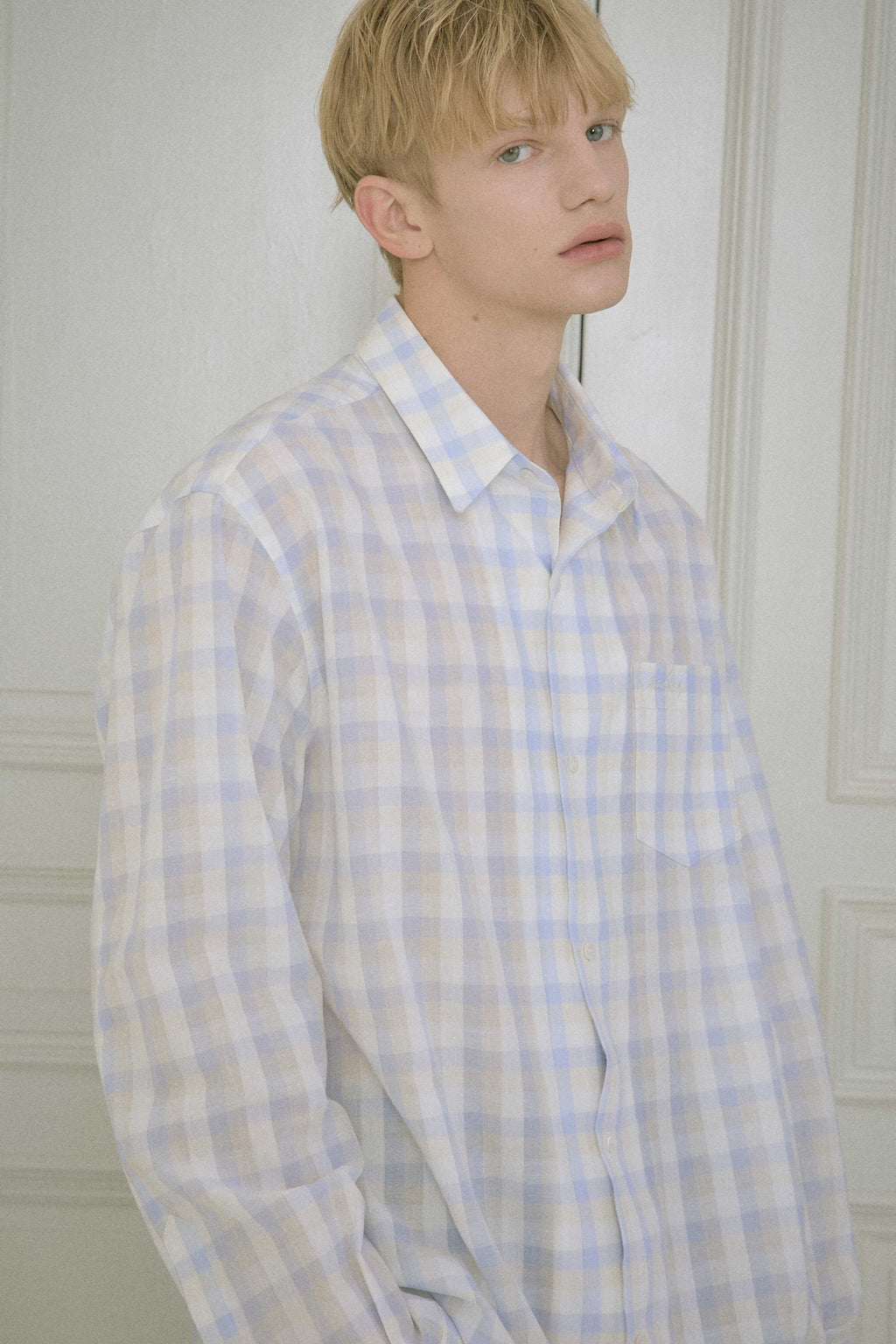 STU - Embroidery Check Shirt Sky (Blue) product image 8 | TRAB K-Fashion Australia