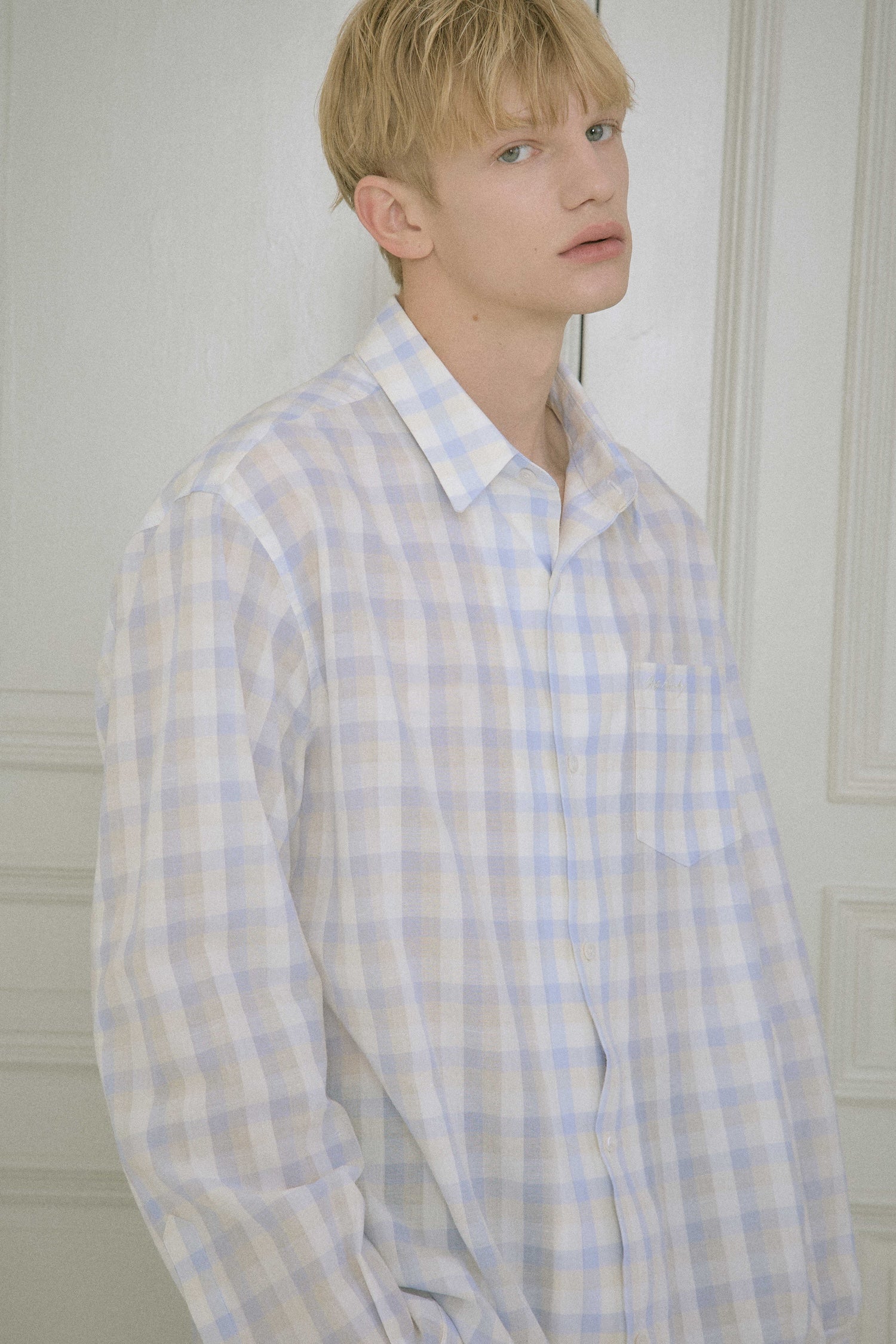 STU - Embroidery Check Shirt Sky (Blue) product image 8 | TRAB K-Fashion Australia