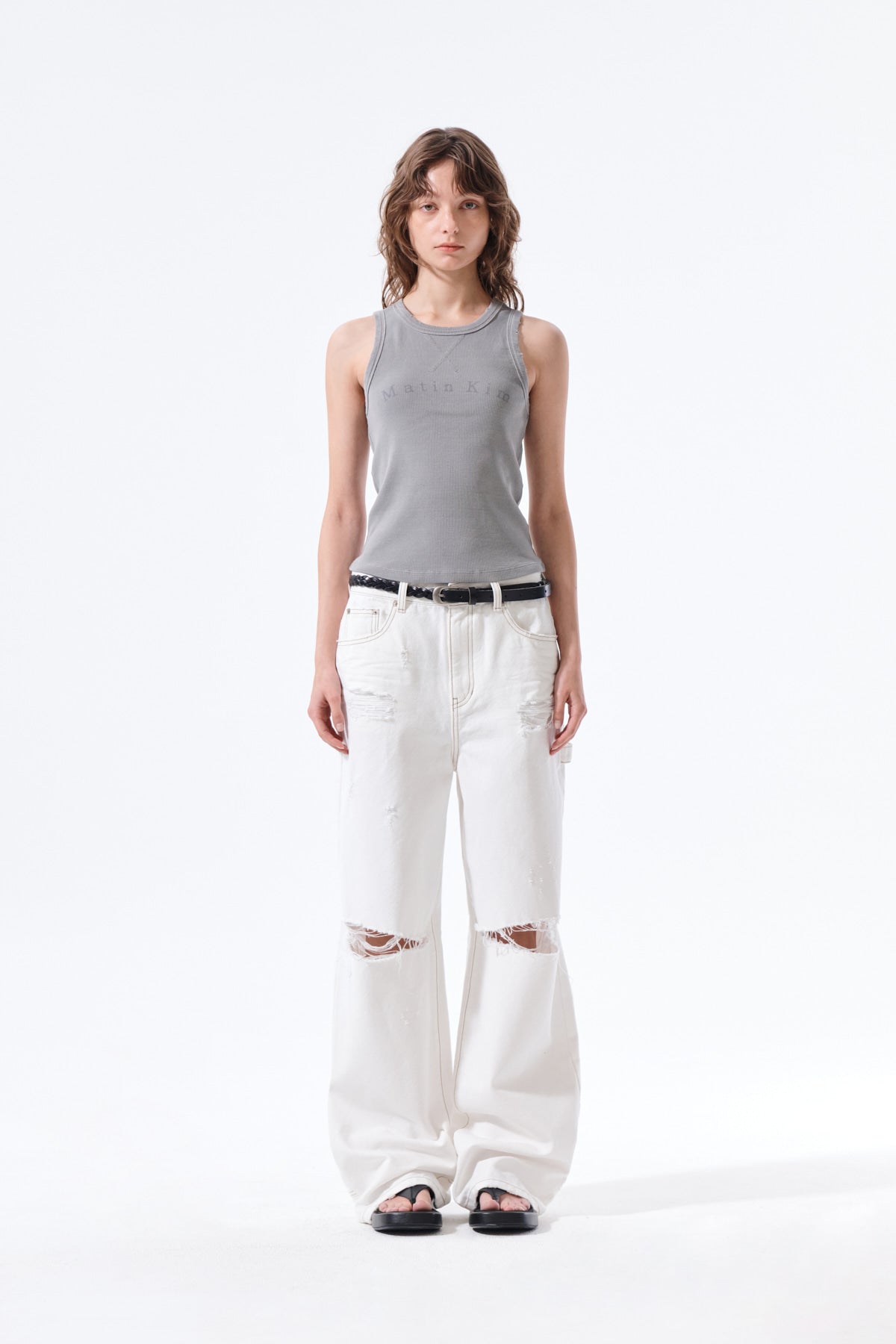 Matin Kim - Destroyed Color Dyeing Denim Pants (White) product image 11 | TRAB K-Fashion Australia
