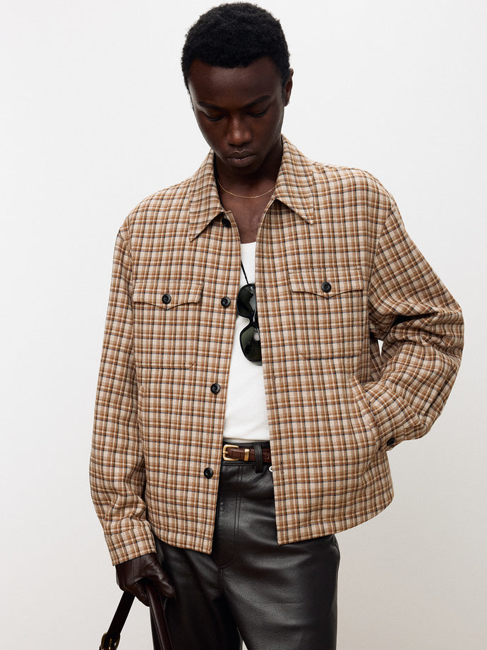 Tonywack - Checked Wool Shirt Blouson (Taupe Navy) product image 1 | TRAB K-Fashion Australia