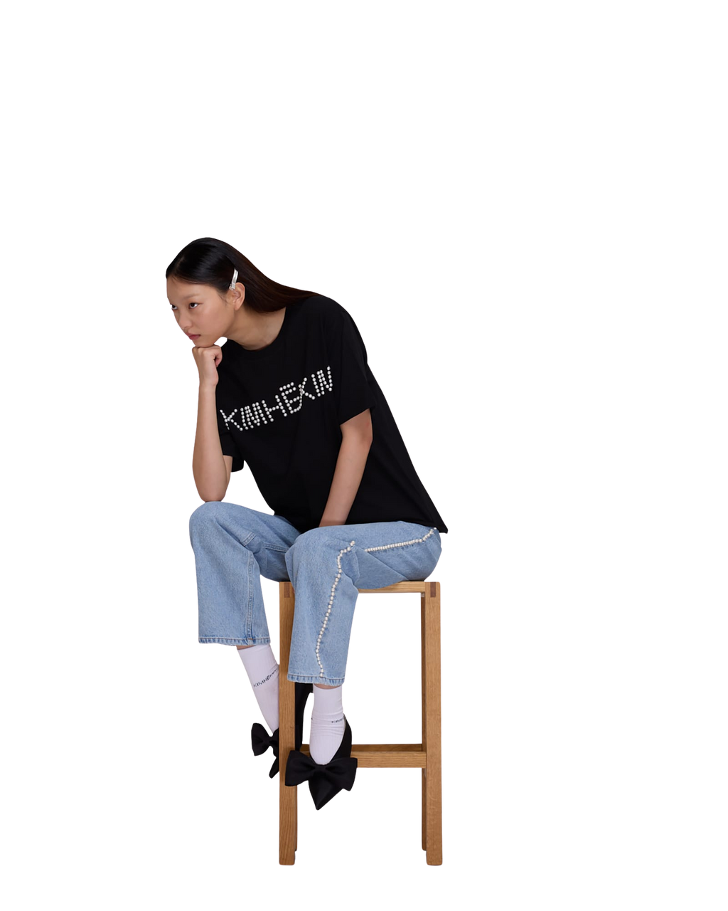 Kimhe Kim - Logo T-Shirt With Pearl Embellishment (Black) product image 5 | TRAB K-Fashion Australia