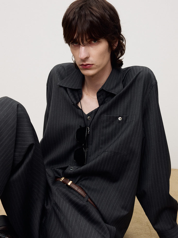 Tonywack - Wool Striped Relaxed Shirt (Grey Pinstripe) product image 9 | TRAB K-Fashion Australia