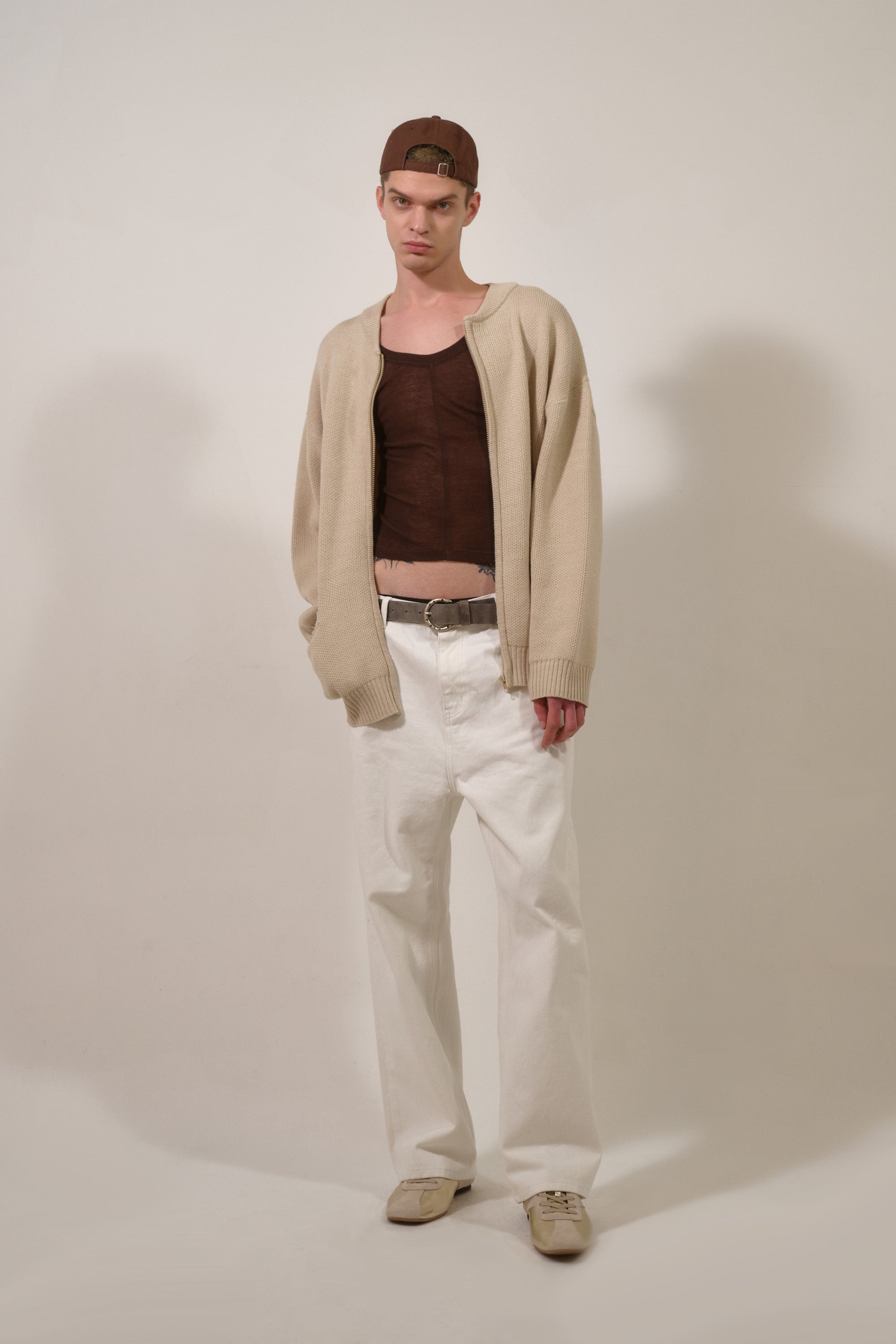 Deinet - D Jacquard Long Knit Zip-Up (Beige) product image 12 | TRAB K-Fashion Australia