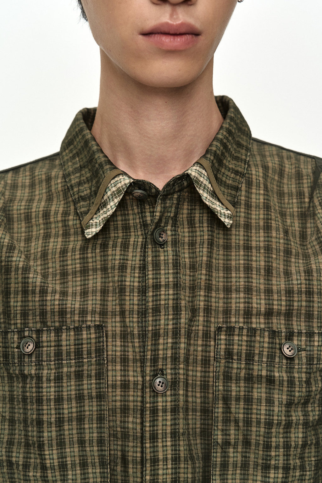 Andersson Bell - Check Sheer Layered Shirt (Green) product image 6 | TRAB K-Fashion Australia