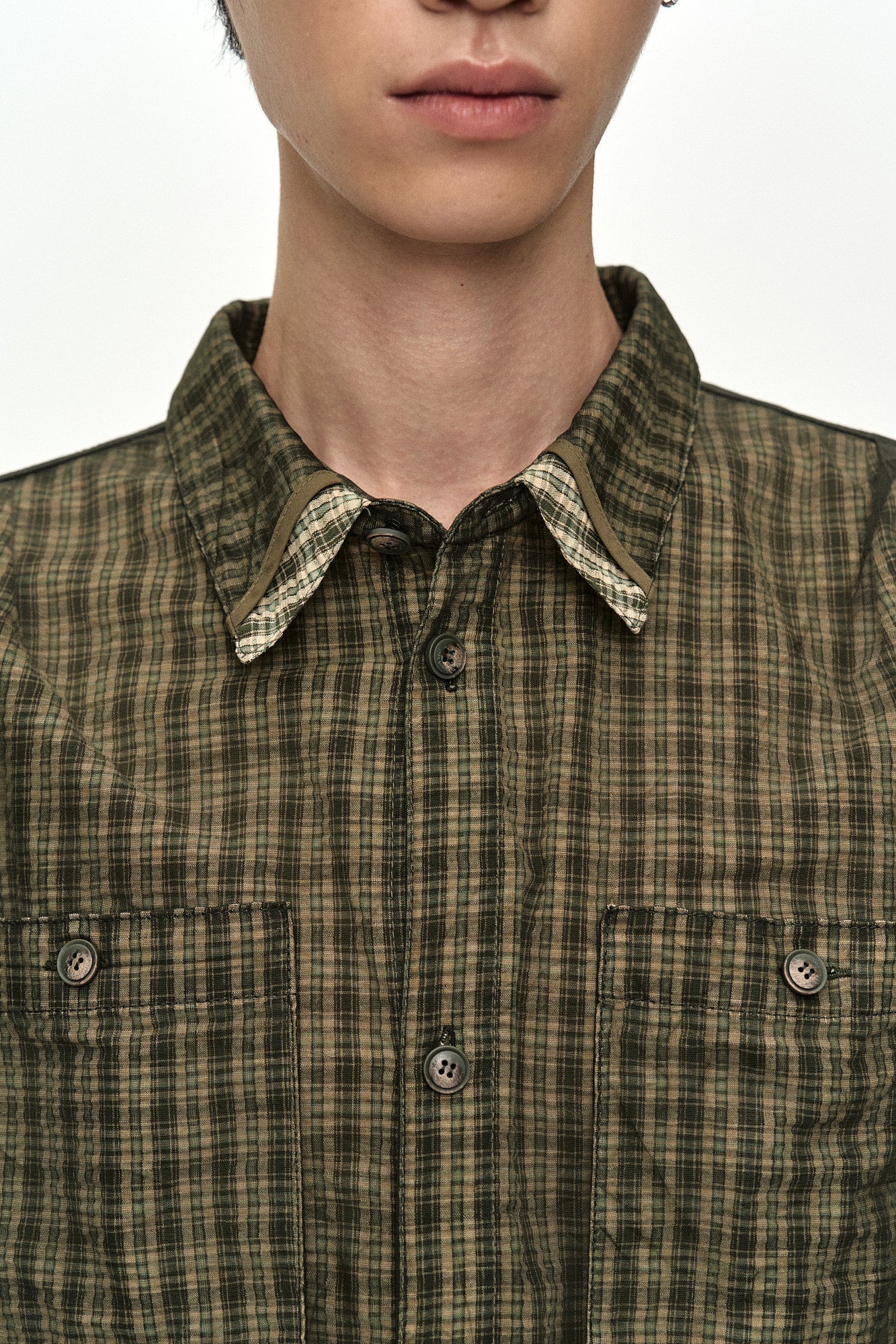 Andersson Bell - Check Sheer Layered Shirt (Green) product image 6 | TRAB K-Fashion Australia