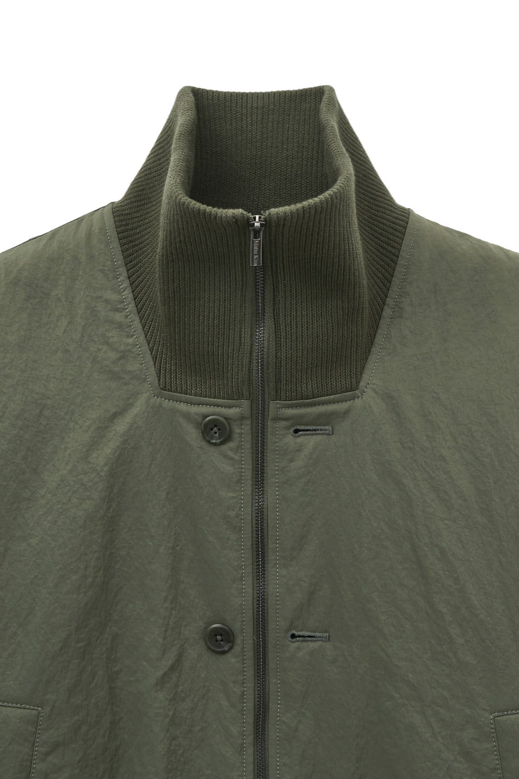 Matin Kim - High Neck Button Point Zip Up Jumper (Khaki) product image 4 | TRAB K-Fashion Australia