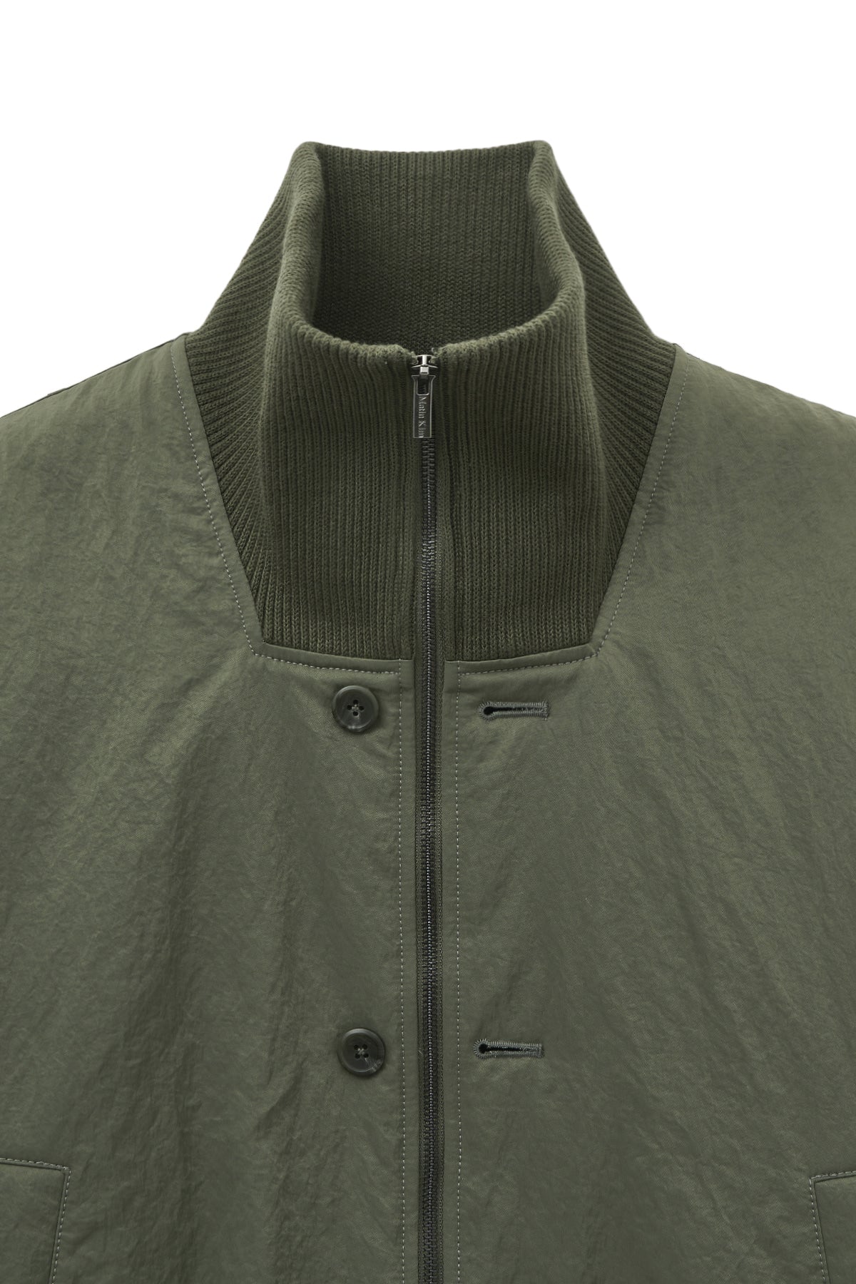 Matin Kim - High Neck Button Point Zip Up Jumper (Khaki) product image 4 | TRAB K-Fashion Australia
