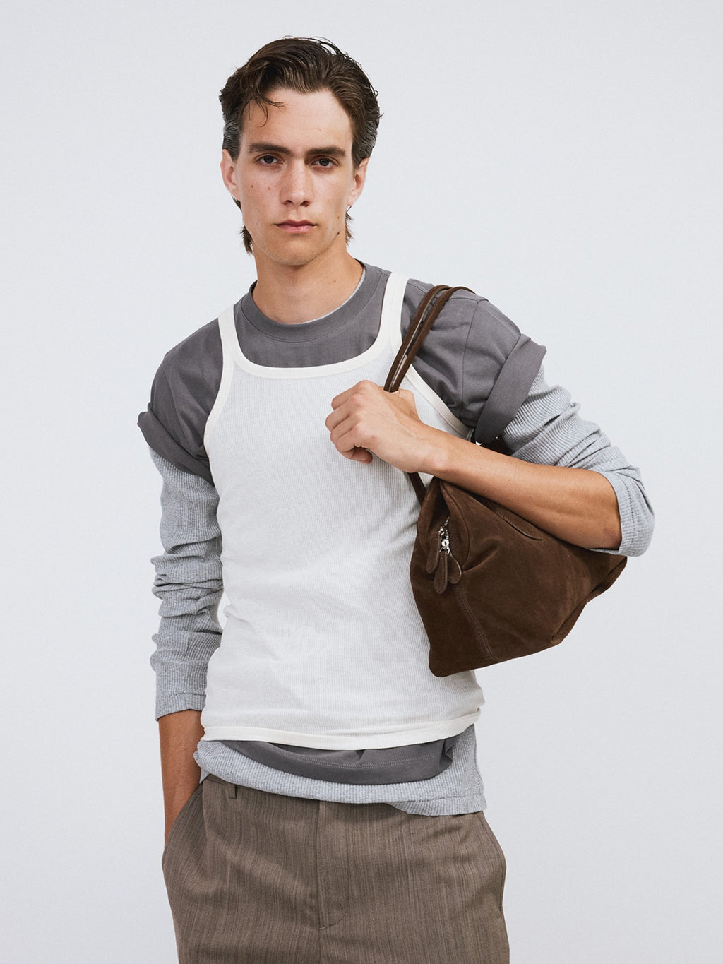 Recto - Ribbed Jersey Long-Sleeve Top (Melange Grey) product image 1 | TRAB K-Fashion Australia