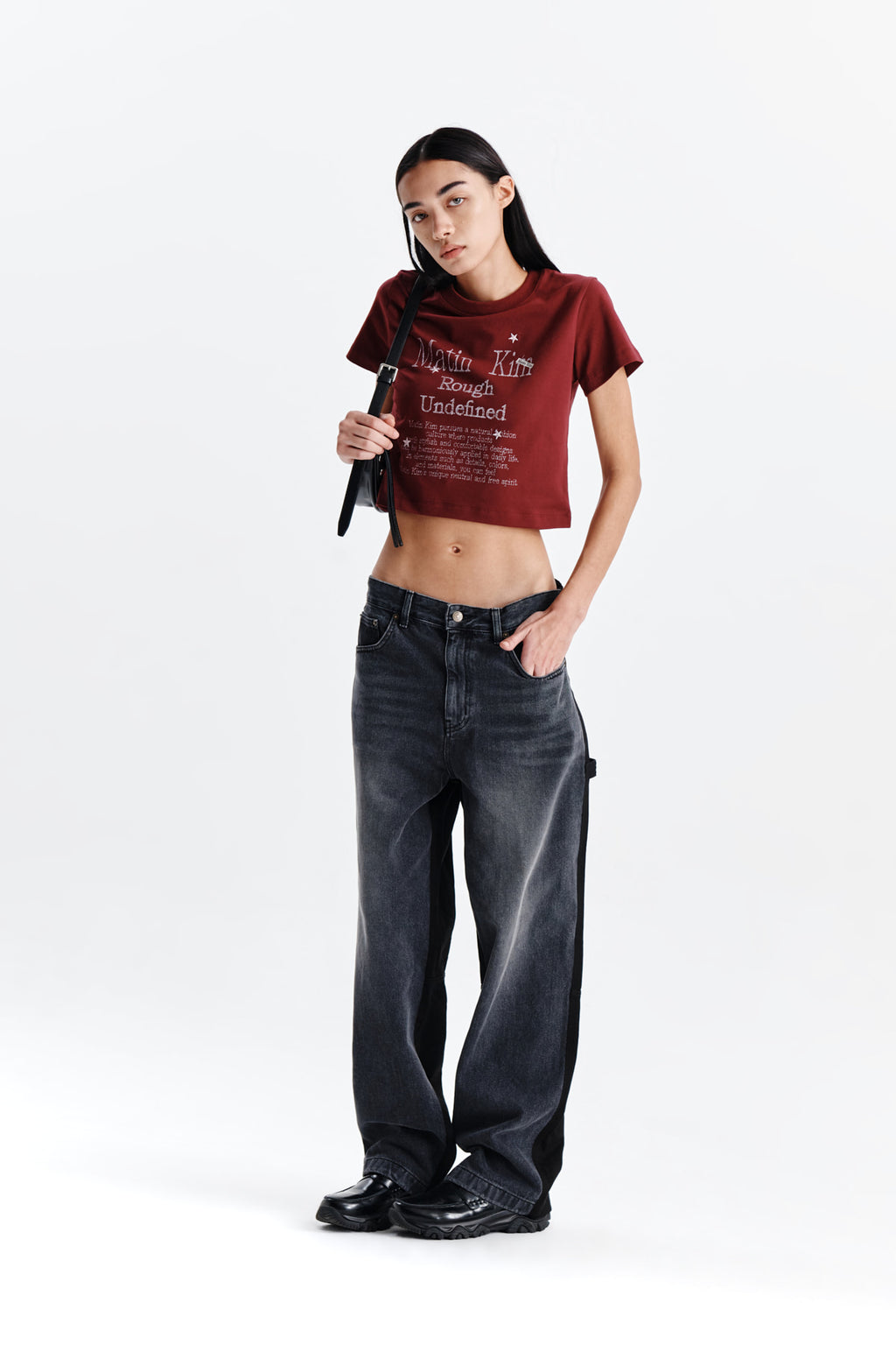 Matin Kim - Dazzle Lettering Crop Top (Burgundy) product image 8 | TRAB K-Fashion Australia