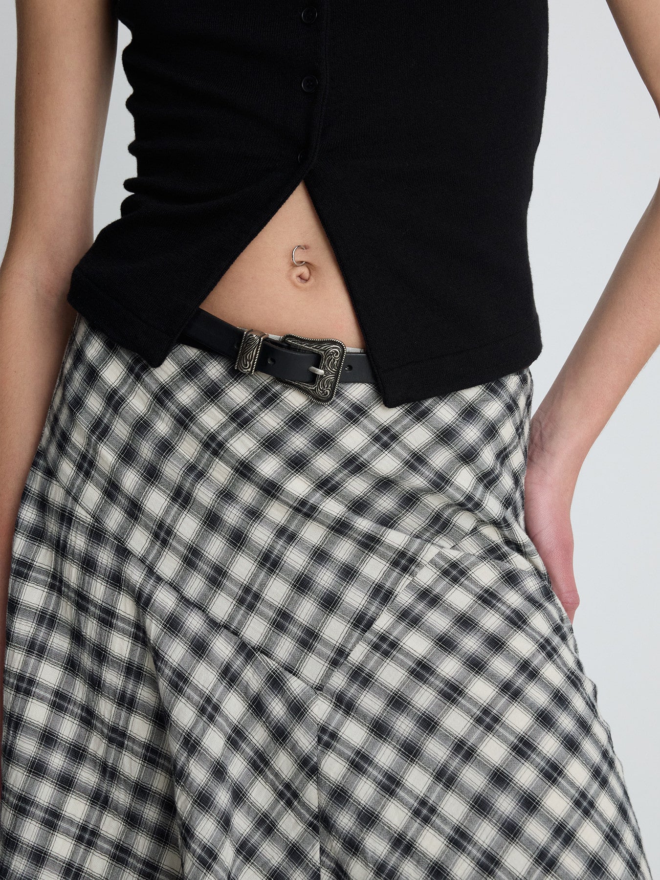 Tonywack - Cotton Check Patchwork Skirt (Black Check) product image 9 | TRAB K-Fashion Australia