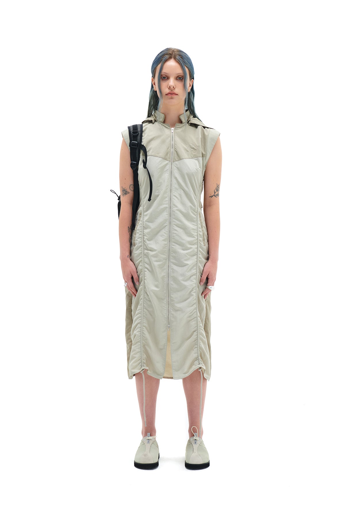 Matin Kim - Shirring Sleeveless Zip Up Dress (Beige) product image 10 | TRAB K-Fashion Australia