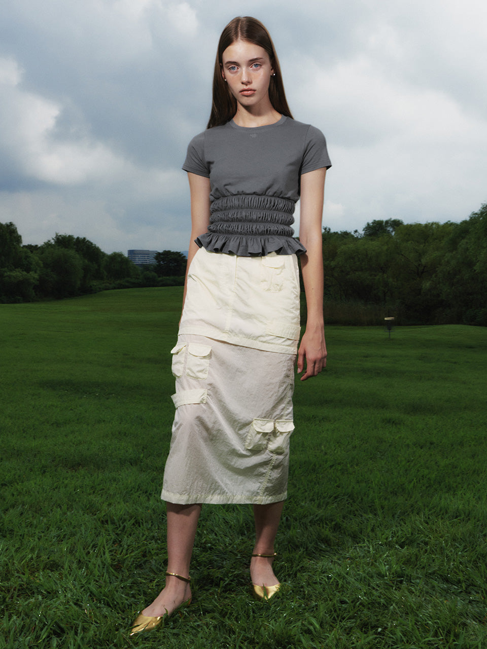 Kijun - Military Long Skirt (Pale Yellow) product image 3 | TRAB K-Fashion Australia