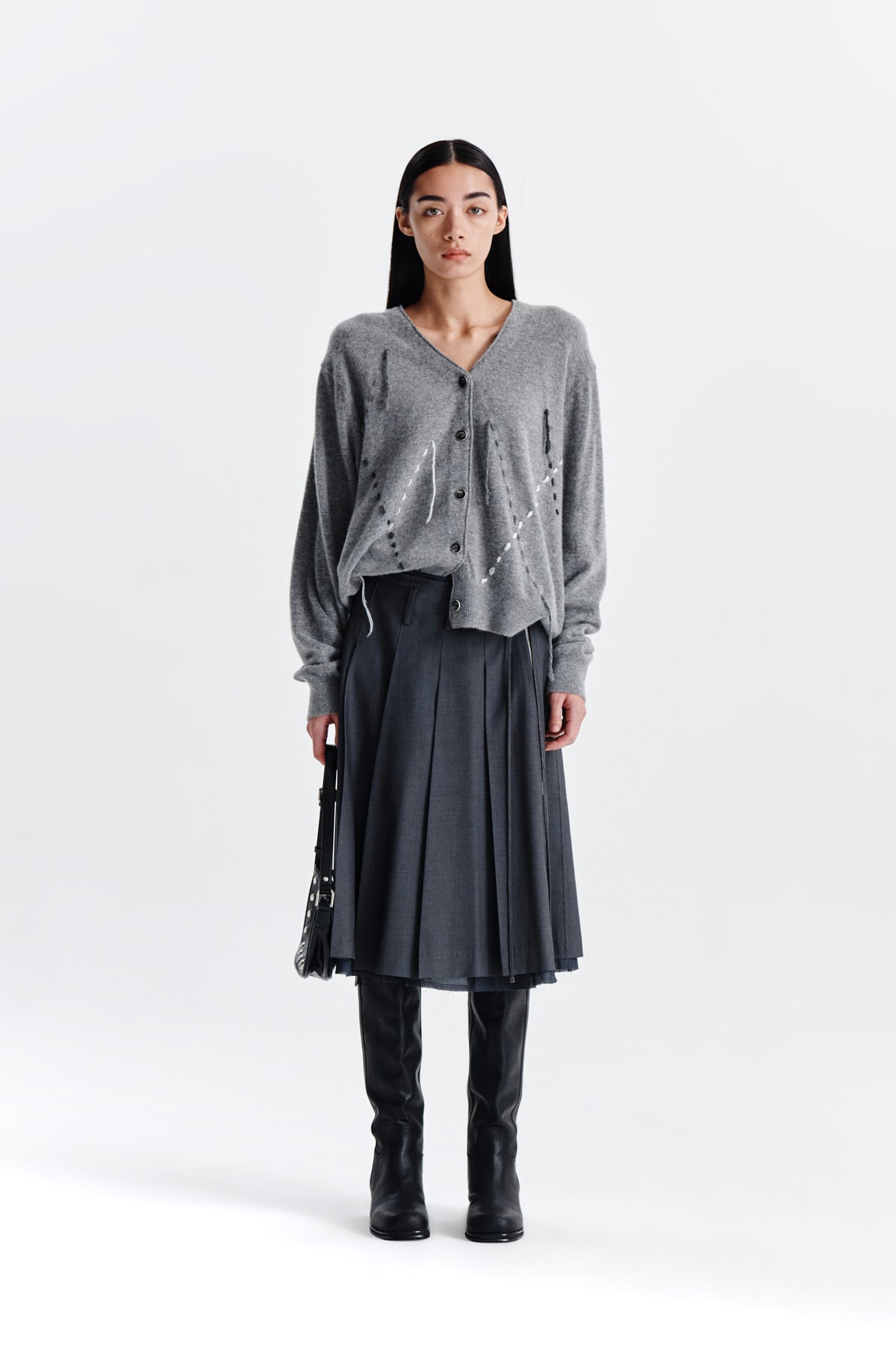 Matin Kim - String Point Layered Pleats Skirt (Grey) product image 5 | TRAB K-Fashion Australia