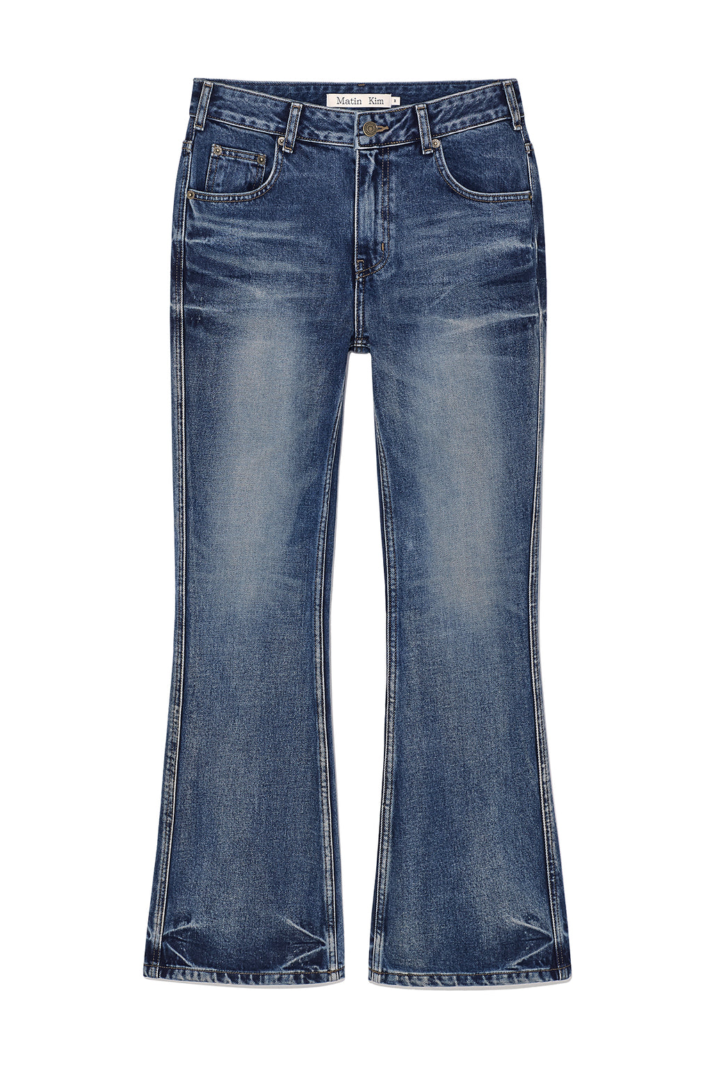 Matin Kim - Deep Washed Semi Boots Cut Denim Pants (Blue) product image 1 | TRAB K-Fashion Australia