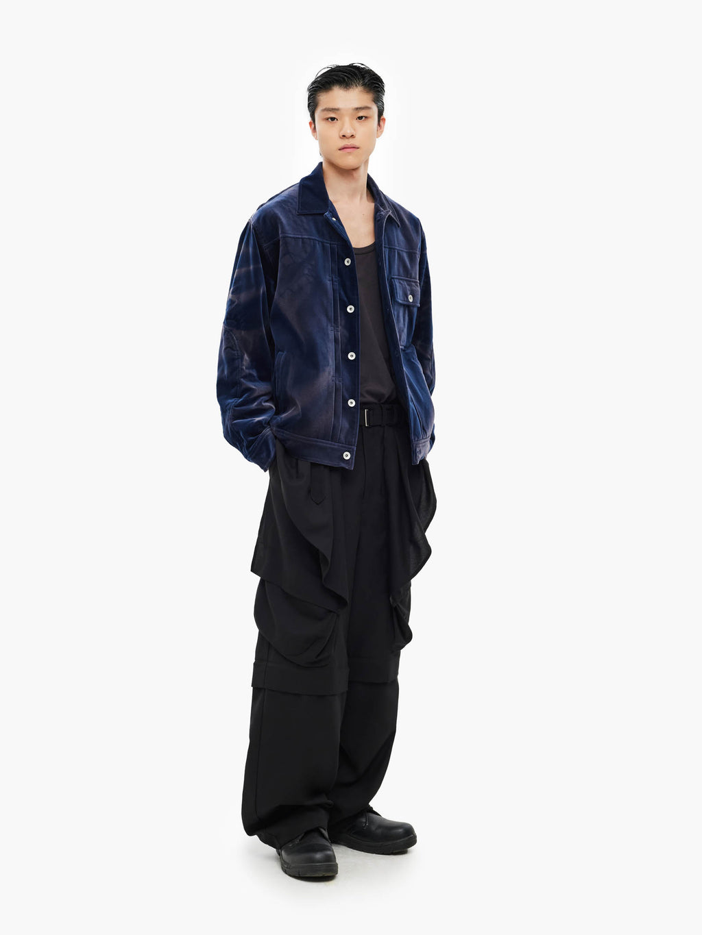 Jiyong Kim - Sun-Bleached Velvet Trucker Jacket (Blue) product image 1 | TRAB K-Fashion Australia