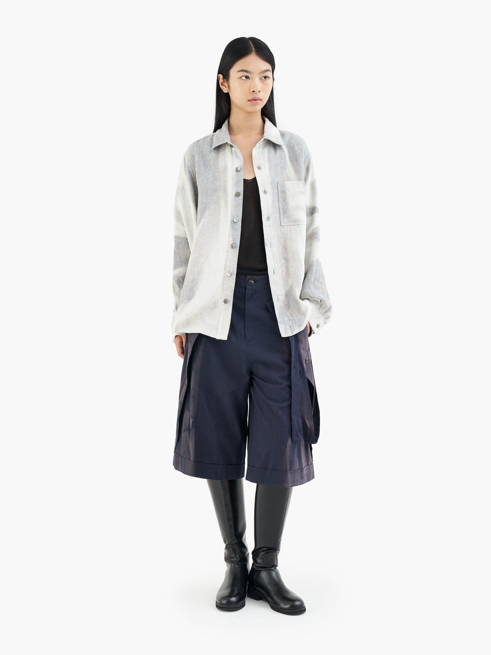 Jiyong Kim - Sun-Bleched Layered Half Trousers (Navy) product image 2 | TRAB K-Fashion Australia