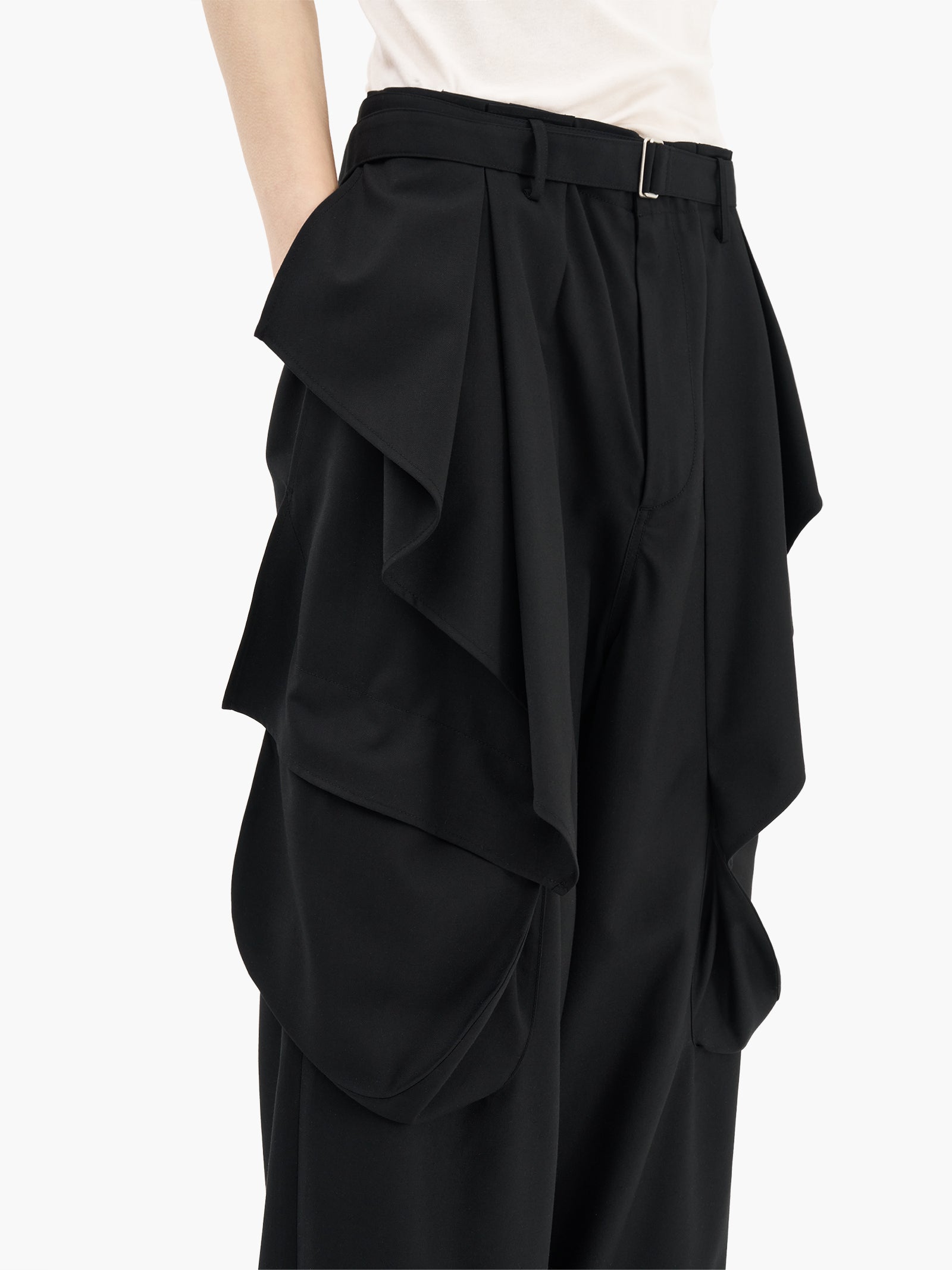 Jiyong Kim - Wide Leg Belted Drape Trousers (Black) product image 3 | TRAB K-Fashion Australia