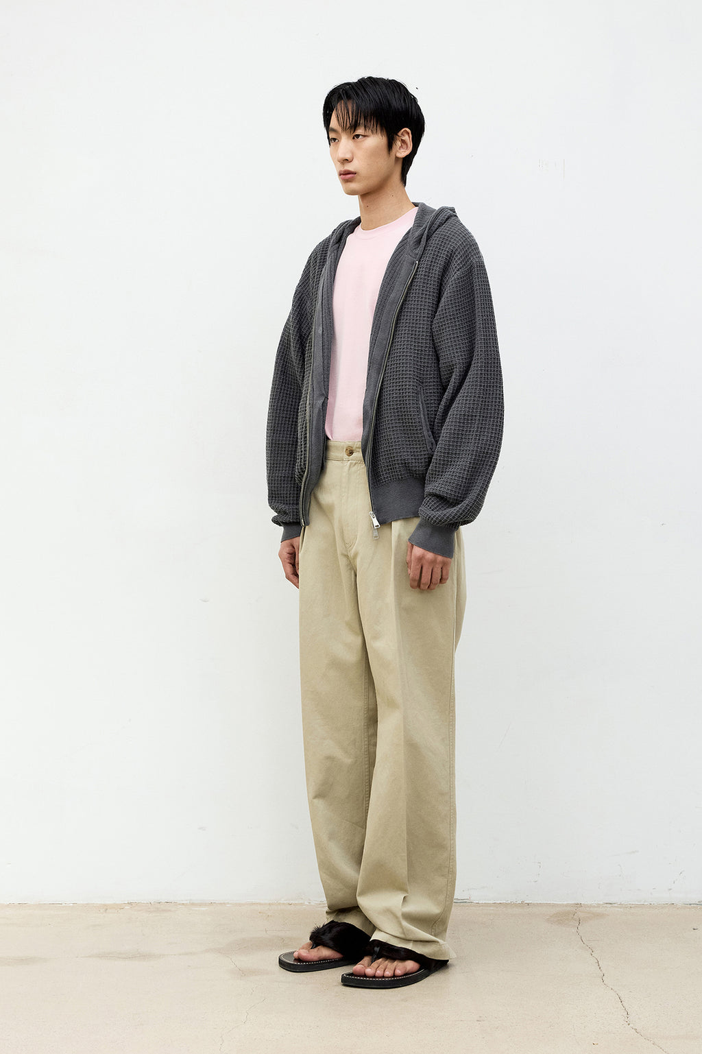 Coor - Waffle Cotton Color Dyed Hoodie Zip-Up (Washed Charcoal) product image 3 | TRAB K-Fashion Australia