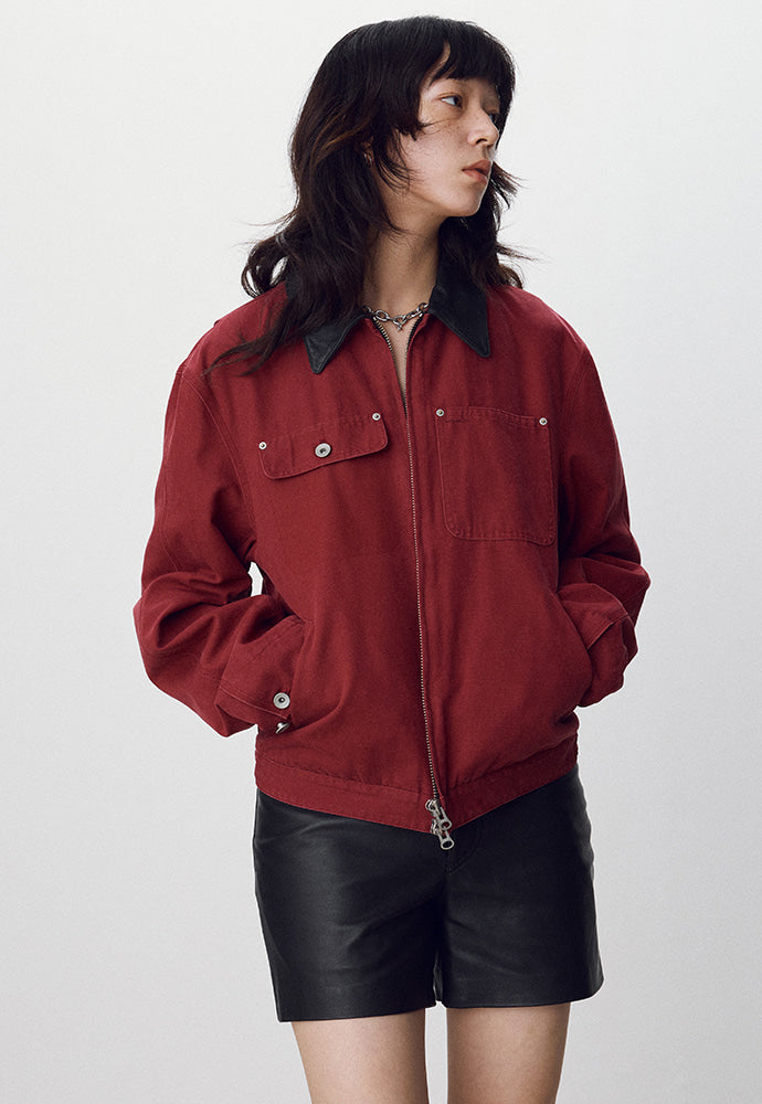Tonywack - Leather Collar Garment-Washed Rivet Work Jacket (Red) product image 5 | TRAB K-Fashion Australia