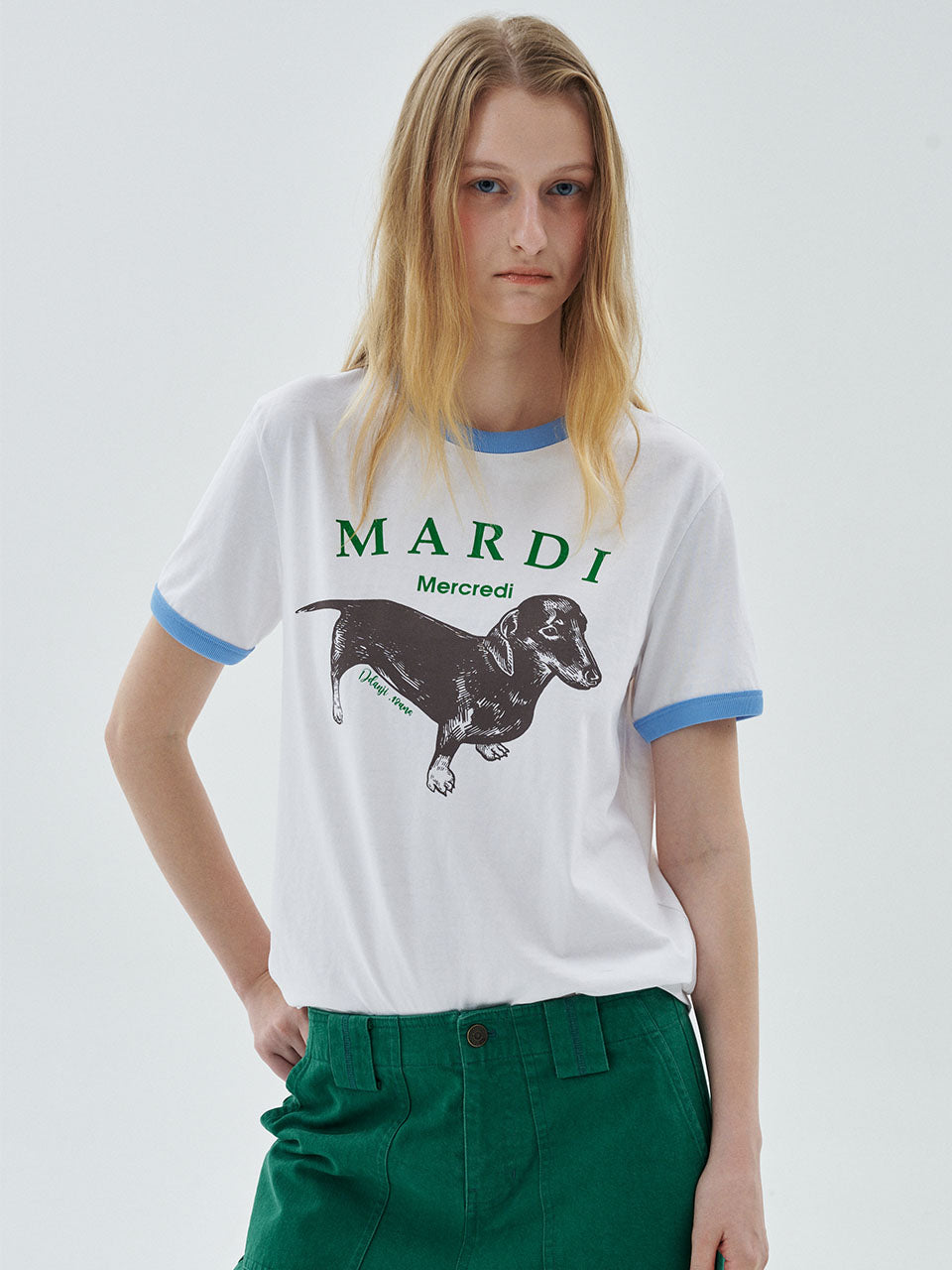 Mardi Mercredi - Slim Ringer Tshirt Ddanji (White Green) product image 1 | TRAB K-Fashion Australia
