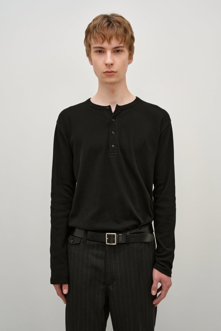 Insilence - Slim Fit Ribbed Henley Neck (Black) product image 1 | TRAB K-Fashion Australia