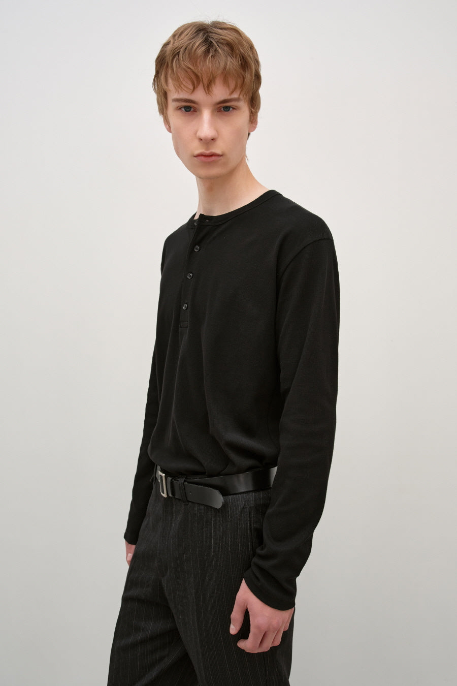 Insilence - Slim Fit Ribbed Henley Neck (Black) product image 5 | TRAB K-Fashion Australia