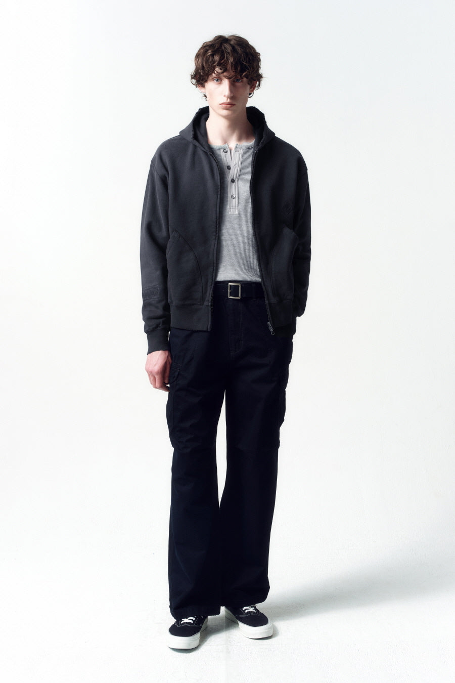 Insilence - Distressed Vintage Zip-Up Hoodie (Dark Grey) product image 1 | TRAB K-Fashion Australia