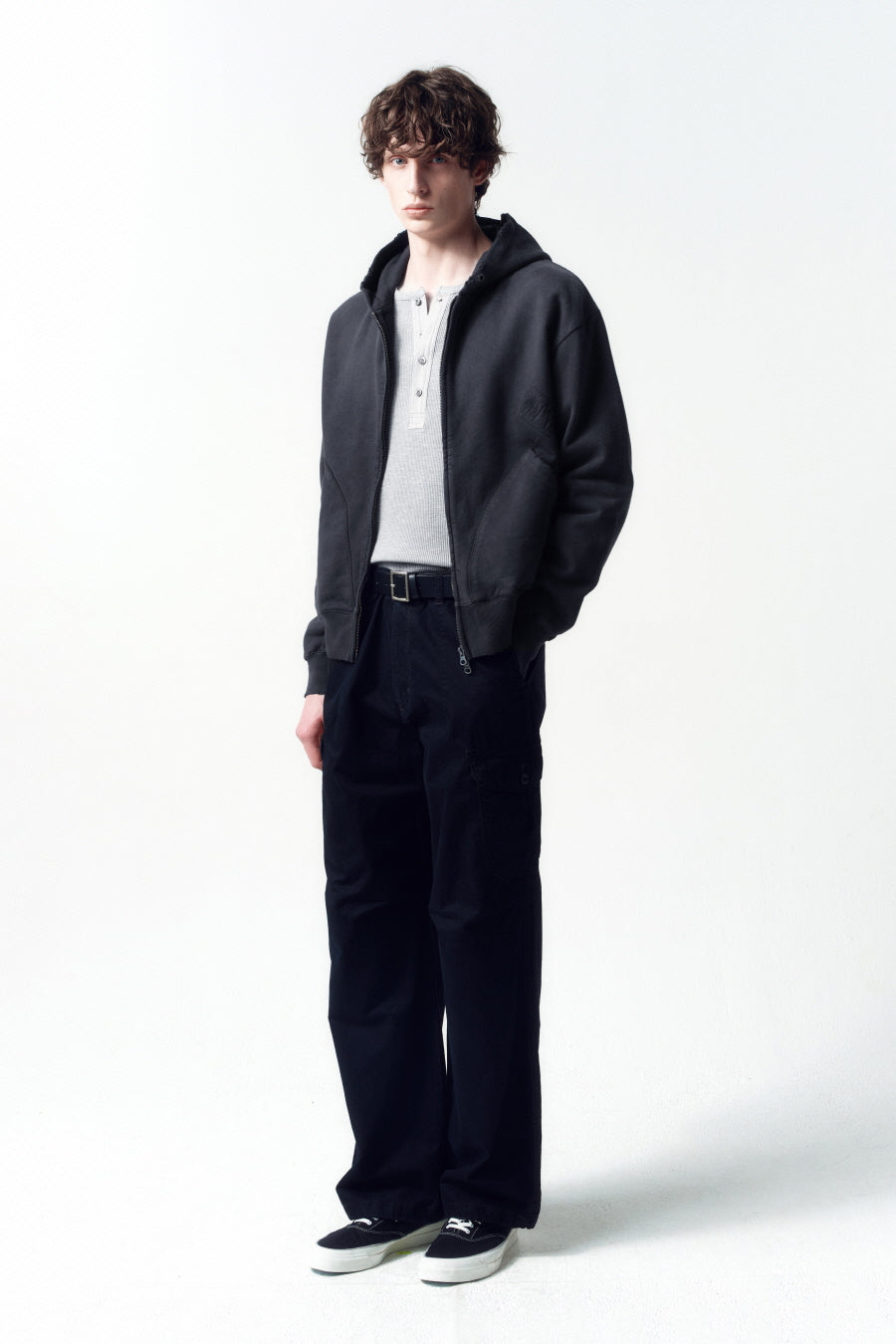 Insilence - Distressed Vintage Zip-Up Hoodie (Dark Grey) product image 3 | TRAB K-Fashion Australia