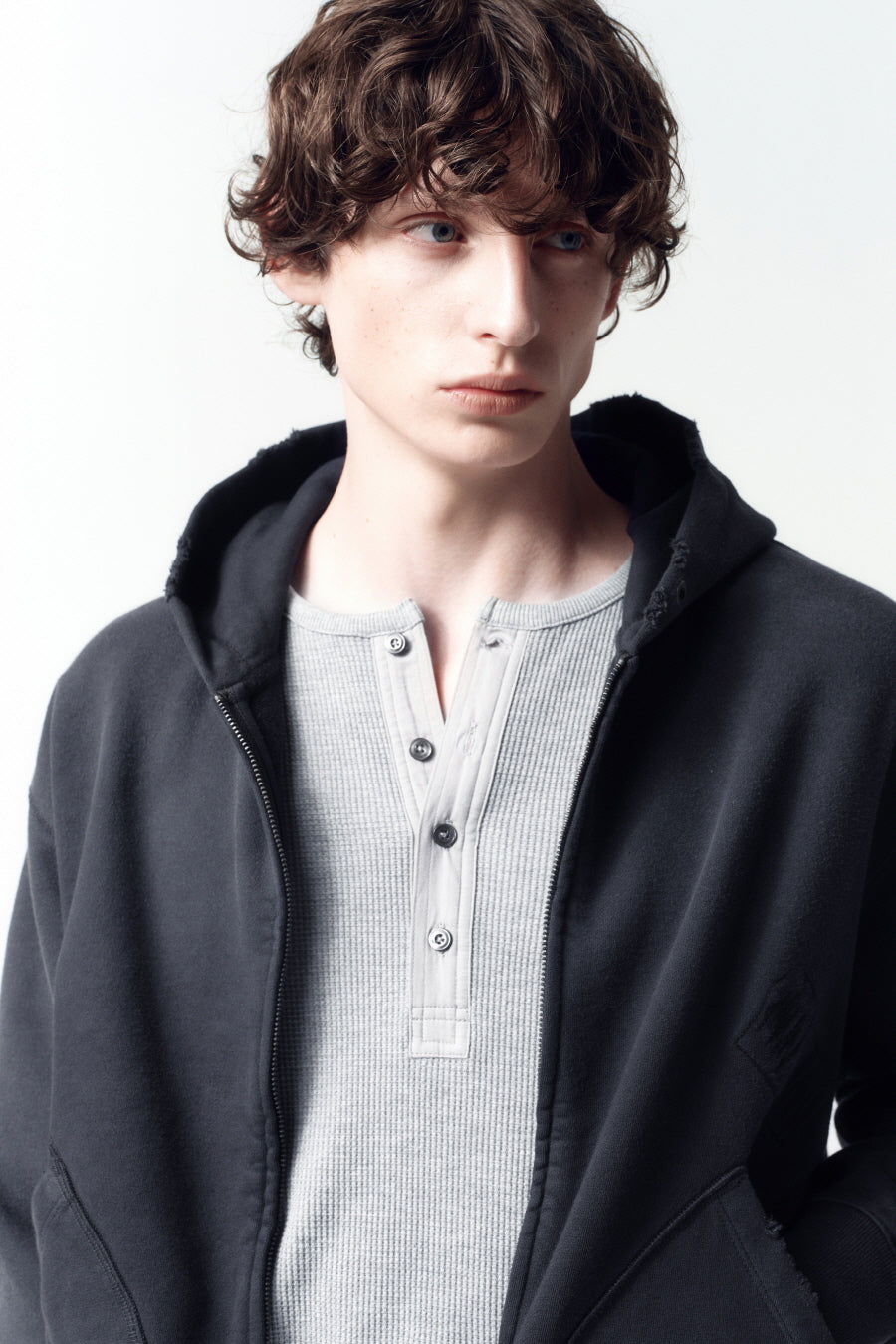 Insilence - Distressed Vintage Zip-Up Hoodie (Dark Grey) product image 2 | TRAB K-Fashion Australia