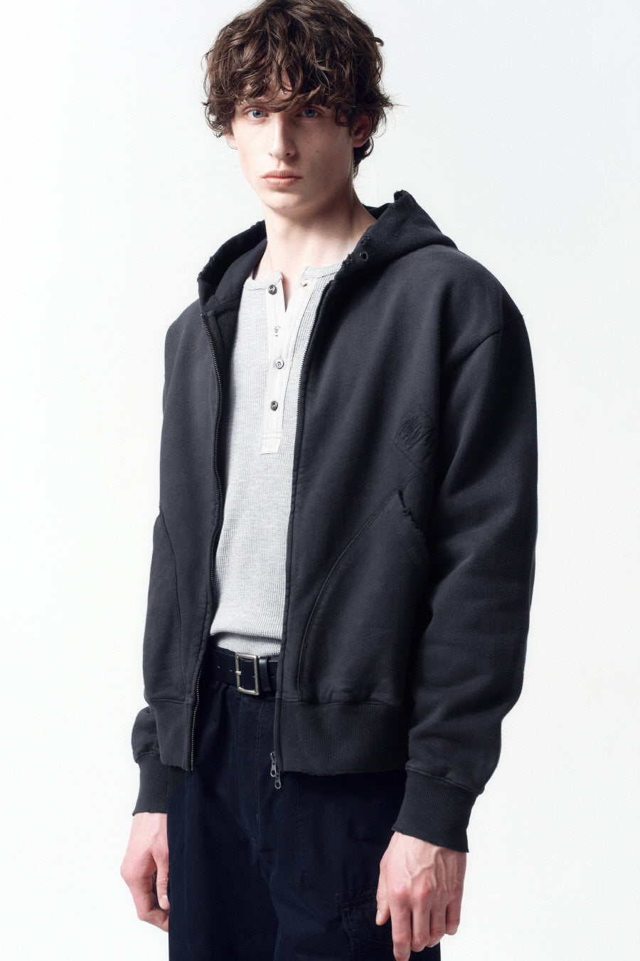 Insilence - Distressed Vintage Zip-Up Hoodie (Dark Grey) product image 6 | TRAB K-Fashion Australia