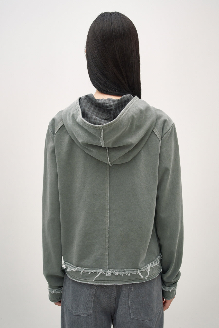 Insilence - Cutoff Washed Button Hoodie (Ash Khaki) product image 5 | TRAB K-Fashion Australia