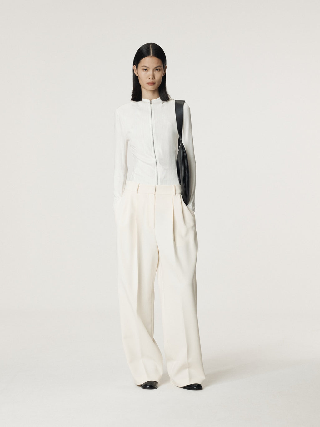 Recto - Sheer Jersey Fitted Zip Hoodie (Ivory) product image 1 | TRAB K-Fashion Australia