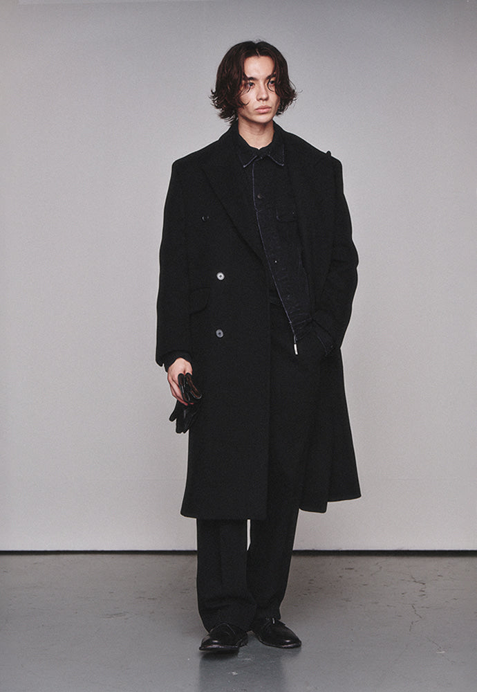 Art if acts - Leather Collar Double-Breasted Coat (Black) product image 4 | TRAB K-Fashion Australia